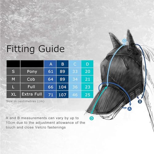 CareMaster Horse Fly Mask Half Face with Ears Black (Black/Silver / Extra Full (X-Large))