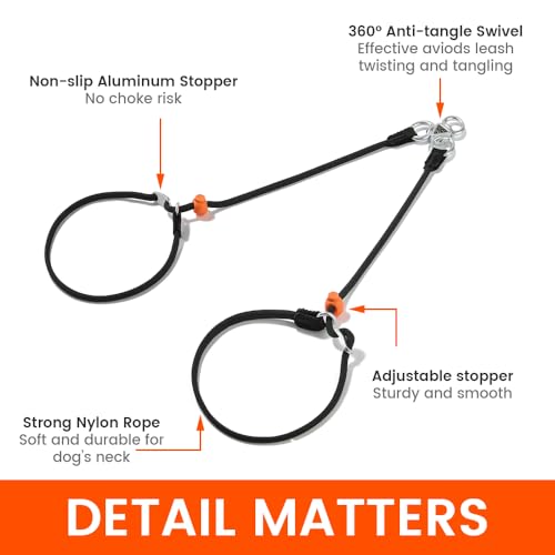 Slip Lead Leash 2 Dogs (Orange / w/o Handle)