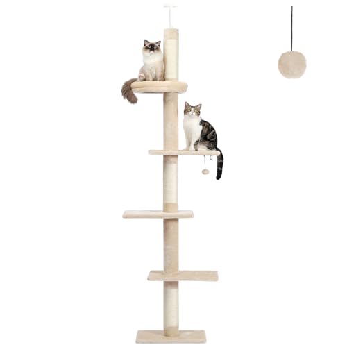 5 Tier Floor to Ceiling Cat Tree (61'' / Beige Single)