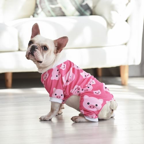 Dog Halloween Pajamas Puppy Onesies Small Dogs Soft Pjs Coat Cat Apparel Comfy Pet Christmas Clothes Outfit Doggie Bodysuit (X-Small / A04-Pink pig)