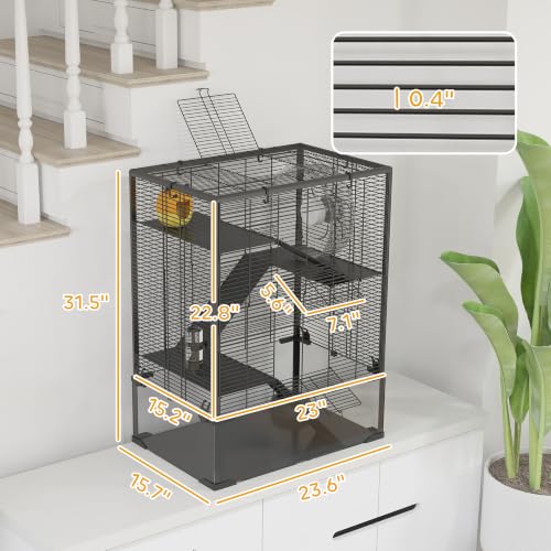 Large Hamster Cage 9" Deep Tempered Glass Bottom 24"x16"x31.5" Black (23.6"L x 15.7"W x 31.5"H)