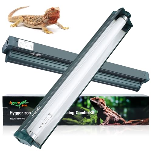 T8 Reptile Light Fixture Combo Kit 15W 18.3IN Green Fluorescent Tube 10.0 UVB Light Bulb for Bearded Dragon Lizards Tortoise 1 Count (15w-green / 15W 18.3IN Green)