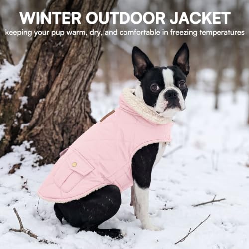 XS Waterproof Puffer Dog Jacket Warm Plush Lining Winter Coat (X-Small / Light Pink)