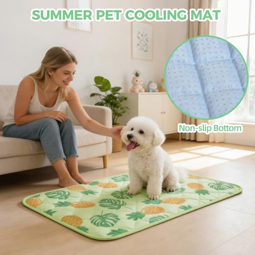 Dog Cooling Mat (Green Pineapple / Medium 19.5IN x 27.5IN)