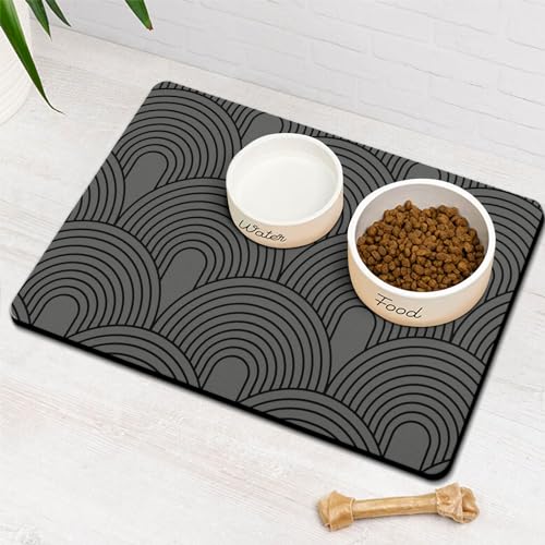 Dog Food Mats for Floors Absorbent (L(17"×30") / 01-Dark Grey)