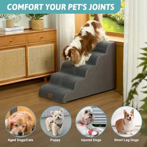 Wide Dog Stair for Small Dog 22.6" H (Dark Grey / Wide:17.7"x33"x22.6")