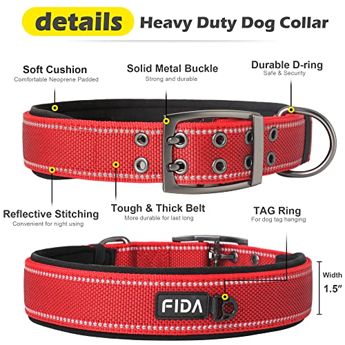 Heavy Duty Dog Collar for Large Dogs with Metal Belt Buckle (X-Large(24"-28") / Red)