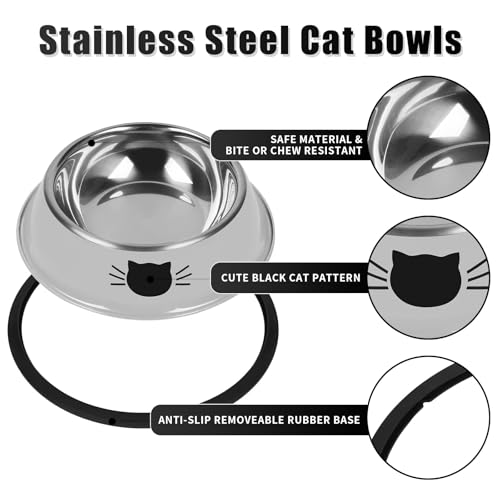2 Pcs Non Slip Stainless Steel Small Cat Food Bowls (Silver / 7 oz)