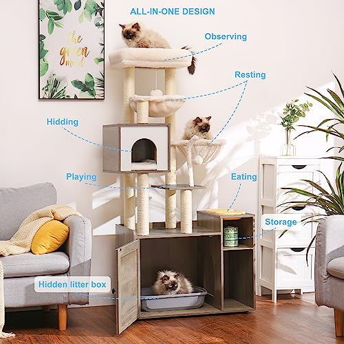 Cat Tree Tower (XL (28.4"×17.7"×61.0") / Rustic Gray)