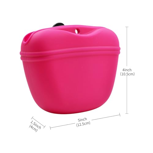 Silicone Dog Treat Pouch with Clicker Magnetic Closure Secure Clip (1 Pack / Hot Pink)