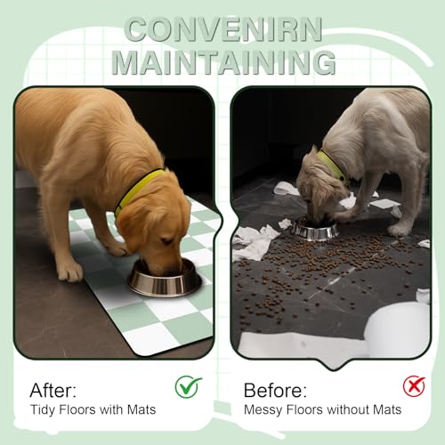 Checkered Dog Cat Feeding Mat (17"L x 28"W / Green & White)