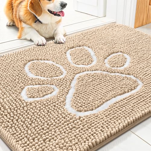 Dog Door Mat for Muddy Paws (30"X20" / Beige and White)