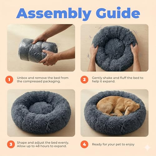 Round Calming Dog Bed for Small (Gray / 27" x 27" x 7.5")