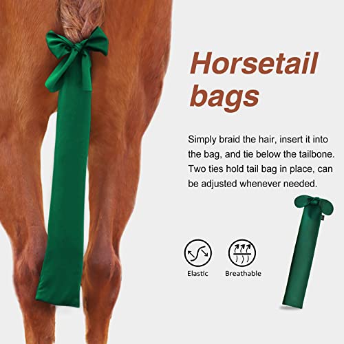 Stretchy Tail Bag Breathable Horse Tail Guard Slip on Design Protect Horse Tail 2 Strand Closure Straps Keep Tail Clean & Protected 22" L Length Makes Grooming Easy (Deep Green)
