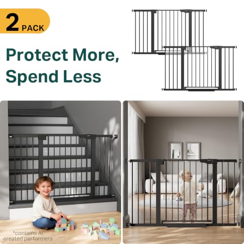 2-Pack 29.7-51.5 in Extra Wide Baby Gate for Stairs, Dog Gate Black (Black / 29.7-51.5"W x 30.5"H (2 Pack ))