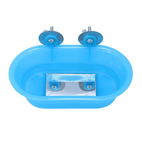 Bird Bath with Mirror for Small Birds Budgie Parakeet Cage (Blue (B))