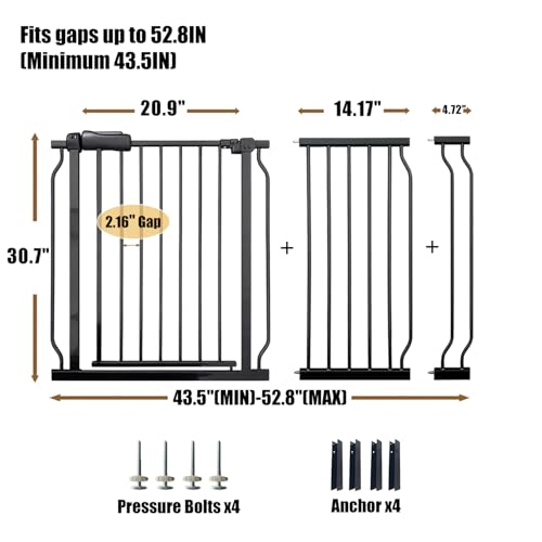 48 53 Inch Baby Gate Extra Wide Dog Gate Indoor for Stairs & Doorways (Black / 48"-53"/122-134CM)