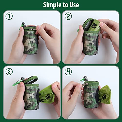 Dog Poop Bag Holder for Leash with Carabiner Clip Soft Fabric (Woodland Camo)