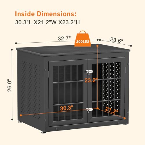 32" Heavy Duty Dog Crate Furniture for Small and Medium Dogs (32.7"L x 23.6"W x 26.0"H / Black)