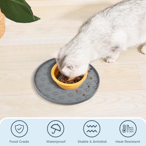 Silicone Pet Food Mat Dog Cat Feeding Bowl Mats Grey (11"L x 11"W / Gray)