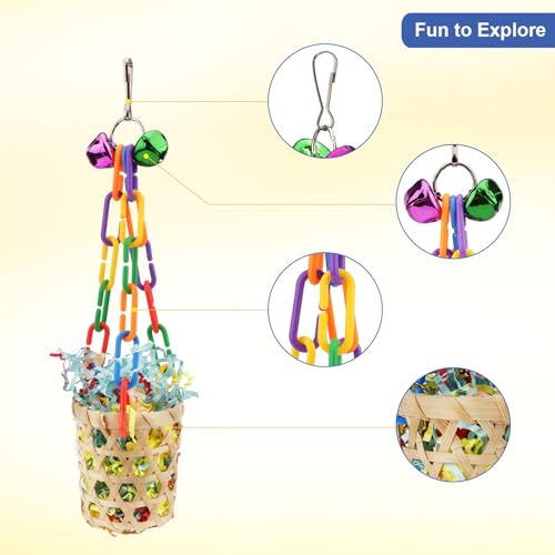 Bird Toys Colorful Shredding Crinkles Foraging Toys Natural Sola Ball for Parrots Cockatiels Conures Parakeets Budgies Senegal