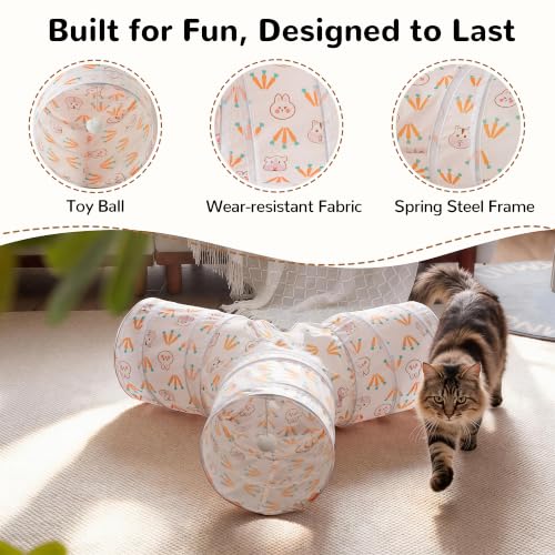 Cat Tunnel, 3-Way Collapsible Toy for Indoor Cats, Pink Rabbit (Pink Rabbit / Small)