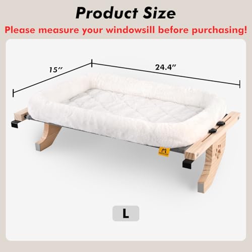 Wooden Cat Windowsill Perch with Zipper Cushion Bed (White / 24.4''L X 15''W)