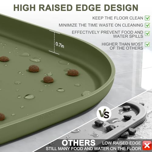 Waterproof Silicone Pet Food Mat with Raised Edge for Dog & Cat (Light Olive Green / 12"L x 12"W)