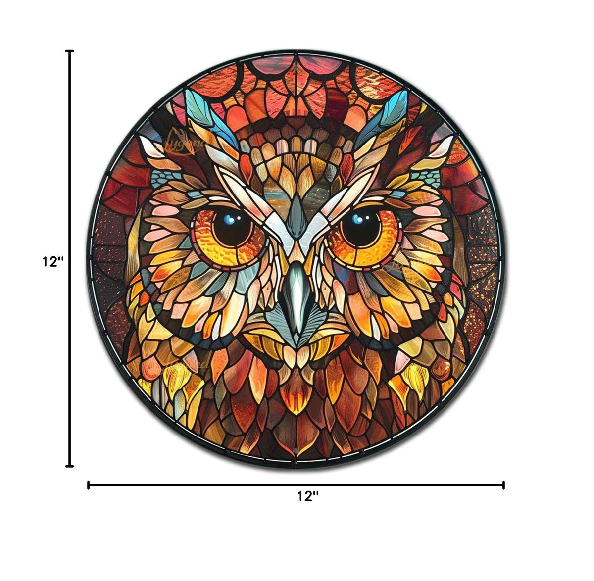 Metal Sign Tin Sign Circular Stained Glass Owl Metal Garden Signs for Garden 12×12 Inches (12×12 Inches / Owl-2)