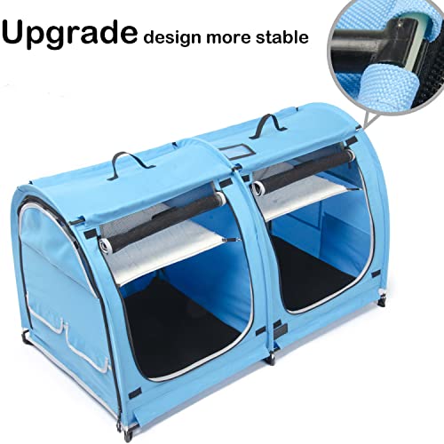Mispace Portable 2 Pet Carriers for Cats Collapsible Cat Condo for Car Travel Pet Kennel Show Cages with Portable Carry Bag Hammocks Mats and Litter Box (Blue)