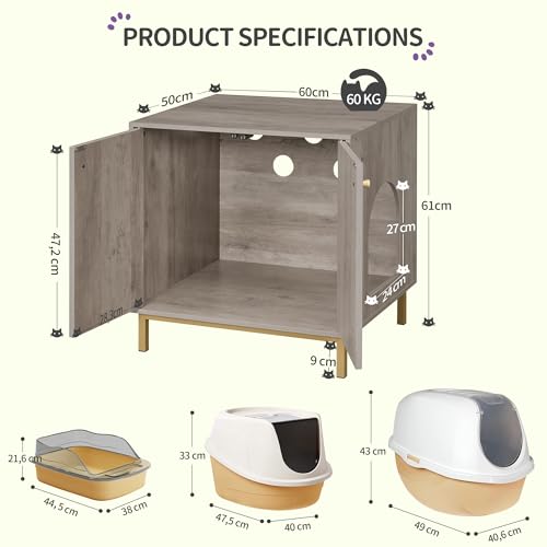 Cat Litter Box Enclosure (23.6"L x 19.7"W x 24"H / Greige and Gold)