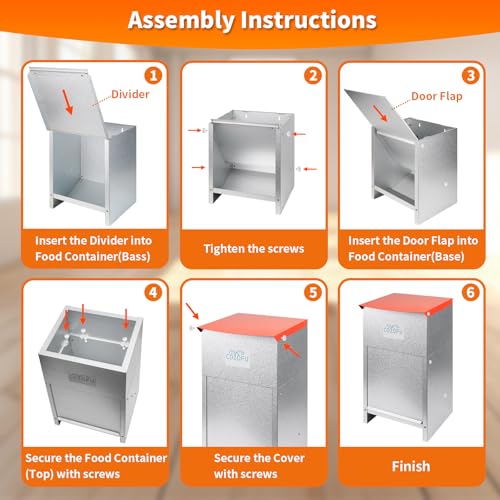 Dog Feeder Galvanized Pet Food Automatic Gravity Dispenser 25lbs (Orange(Feeder))