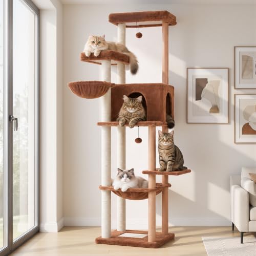 Modern Cat Tree (Wooden Brown / 73")
