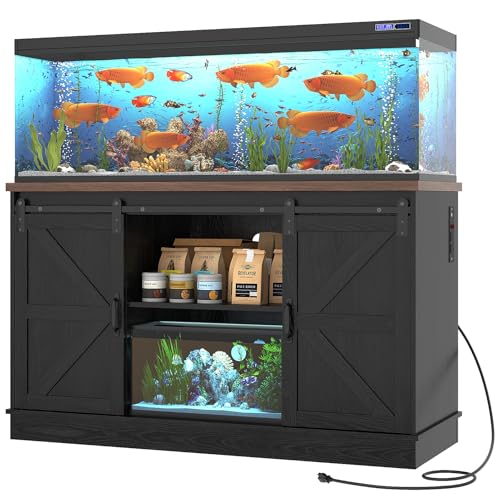 Farmhouse 55 75 Gallon Fish Tank Stand with Power Outlet (Black / 55-75 Gallon)
