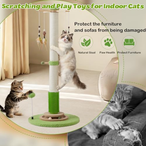 38" Tall Sisal Cat Scratching Post with Stable Base for Indoor Adult Cats (38 Inch Tall)
