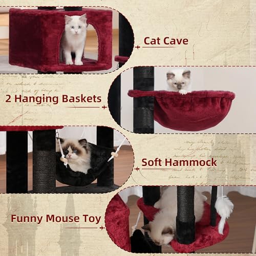 Tall Cat Tree Tower for for Multiple Cats (78.7 inch / Black and red)