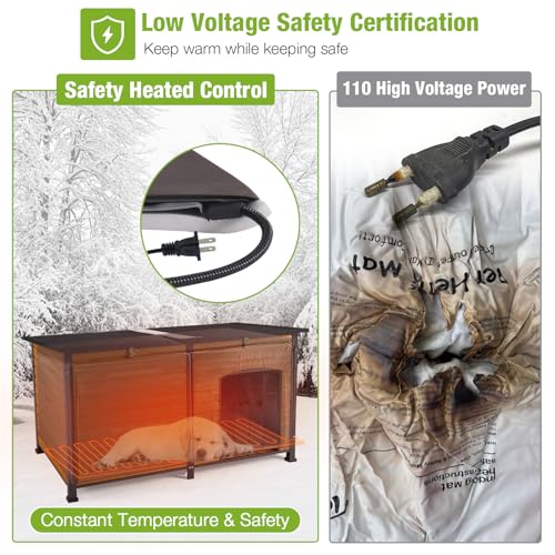 Large Heated Dog House for Outside Insulated Dog House Outdoor with Safe Heated Pad