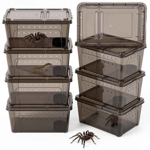 8 Pcs Reptile Breeding Box (Vent Strips / Black / 10.6 x 7.4 x 4.7 Inch)