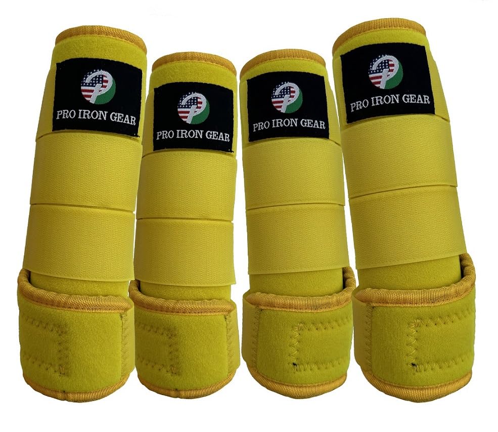 Horse Medicine Brushing Boots Leg Wraps Protection Gear Set of 2 and Set of 4 in 14 Colors (LARGE/FULL / YELLOW (SET OF 4))