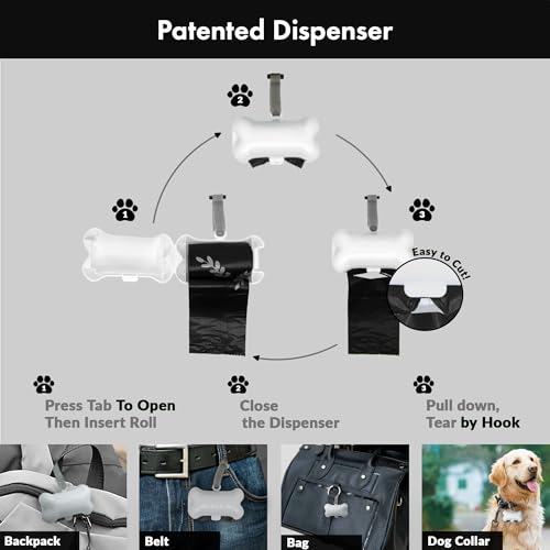 Dog Poop Waste Bags with Dispenser and Leash Tie (Black / 1 Count (Pack of 1000))