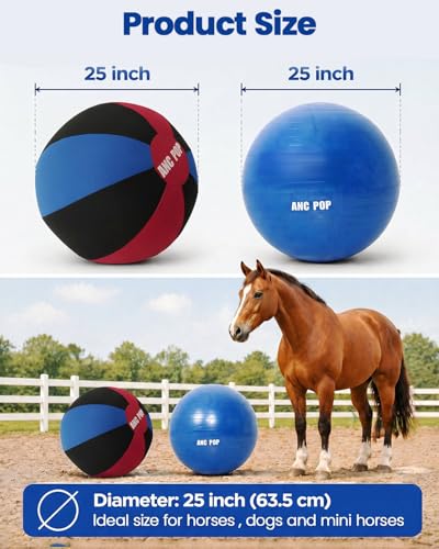 Herding Ball for Dogs Horse Ball& Cover 25" for Horses Large with Hand Pump for Play (Red and Blue and Black / 25 inches)