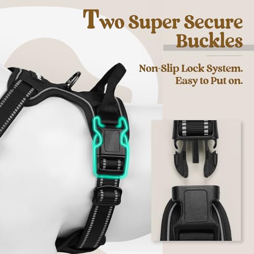 Dog Harness No Pull for Large Dogs with 2 Leash Clips (X-Large / Black)