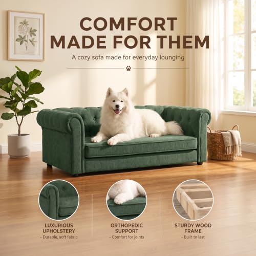 Dog Sofa Couch for Medium to Large Dogs (55 inch-1 / Green)