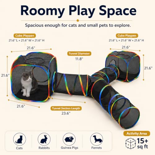 Outdoor Rainbow Cat Enclosures Playground (2 Cube+3-Way Tunnel (no tent))