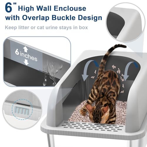 Stainless Steel Sifting Litter Box with Lid for Pine Pellets (Medium)