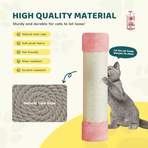54 Inch Cat Tree Tower with Scratching Posts (Pink / 54'' × 20'' × 20'')