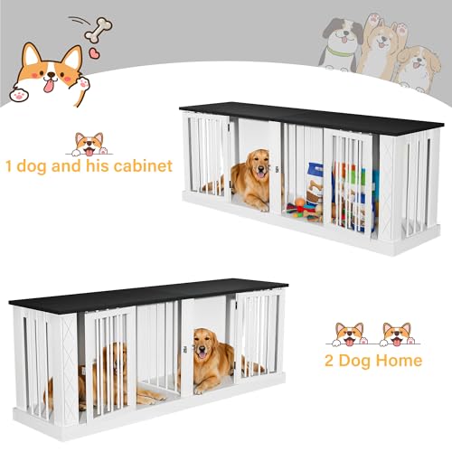 86.6" Double Dog Crate Furniture for 1 or 2 Dogs (White / 86.6"L x 23.6"W x 31.5"H)