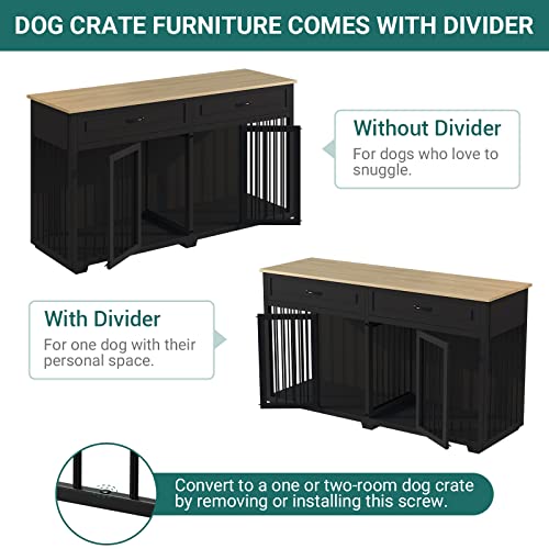 Large Dog Crate with Double Rooms (72.4"L x 23.6"W x 34.1"H / Black)
