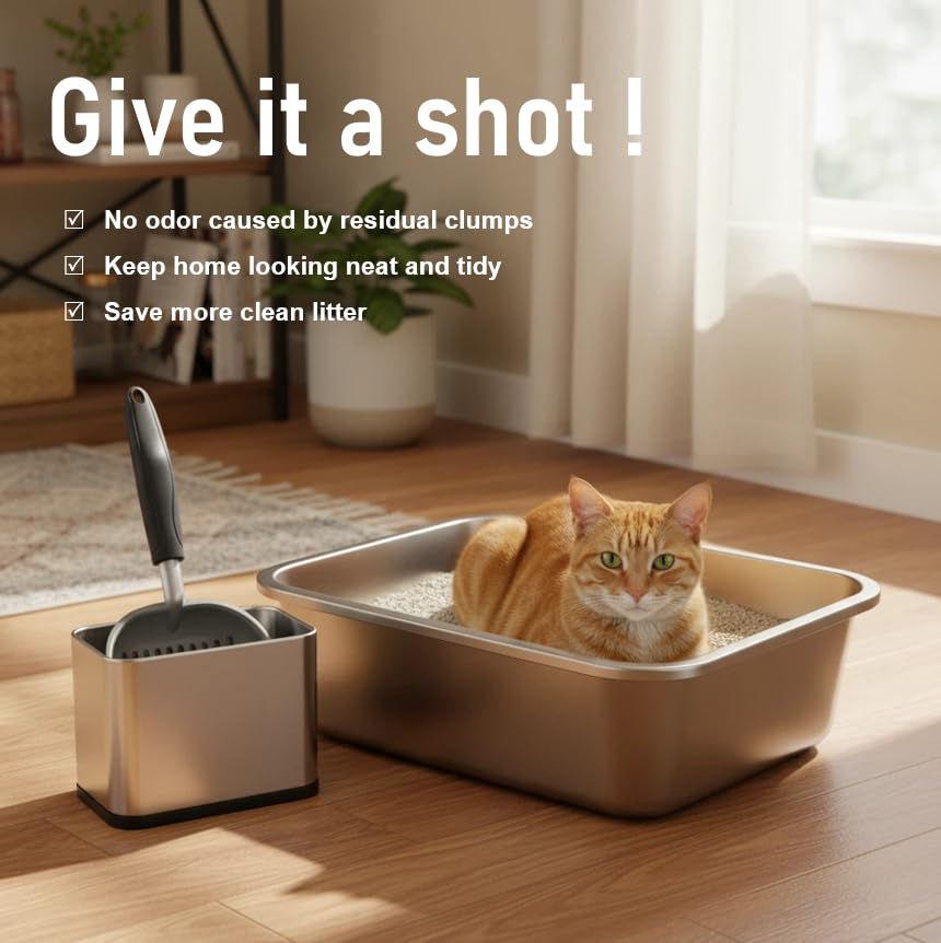Heavy Duty Cat Litter Scoop with Holder (2 - Black)