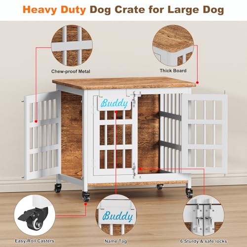 27" 33" Heavy Duty Dog Crate Furniture with Name Tag (White & Beech / 26.8"L x 20.9"W x 23.2"H)